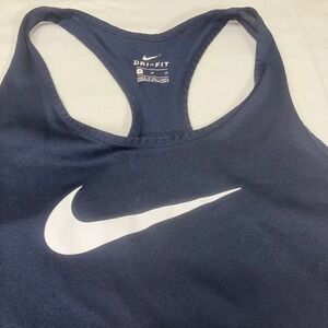 Nike Dri-FIT Womens Racerback Tank Top Navy Blue Mesh Back Swoosh Logo Size M